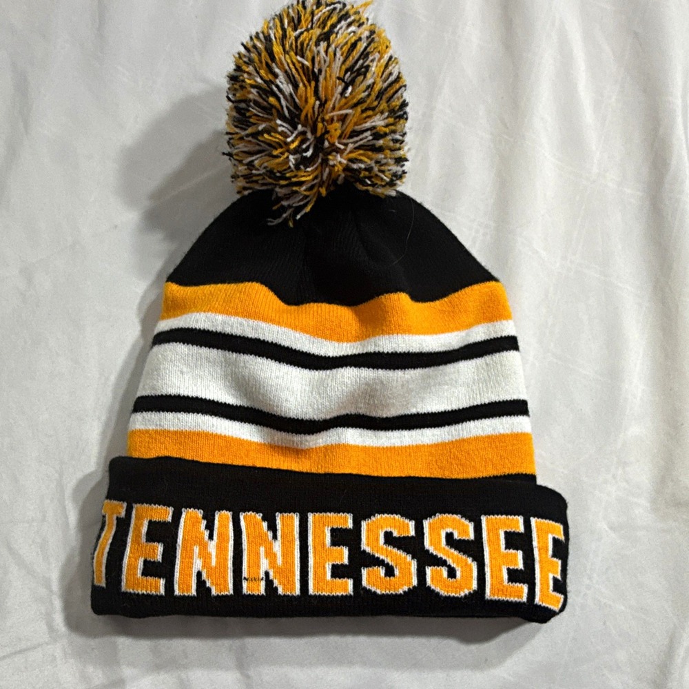 Tennessee Volunteers Knit Striped Pom Beanie Winter Hat Black/Orange/White